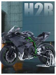 Coleccion Escala Moto Juguete H2r Con Luz Y Sonido Base 22cm - Negro - Ver 6