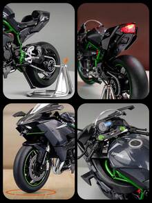 Coleccion Escala Moto Juguete H2r Con Luz Y Sonido Base 22cm - Negro - Ver 7