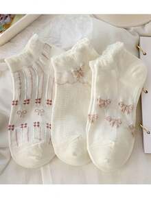 3pz de calcetines para niña con diseño de moñitos y holanes - Multicolor - Ver 5