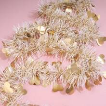 1入組2米編織愛心及閃閃發光的箔紙花環,節日派對室內和花園裝飾 - 金色 - 查看 3