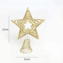 1pc 15*11cm Christmas Tree Topper Star Pendant, Iron Crafted Five-Pointed Star Decor 3d Glitter Star Ornament Best Gifts - Gold - View 5