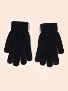 1 Pair Casual Touch Screen Knitted Gloves For Winter - Black - View 3
