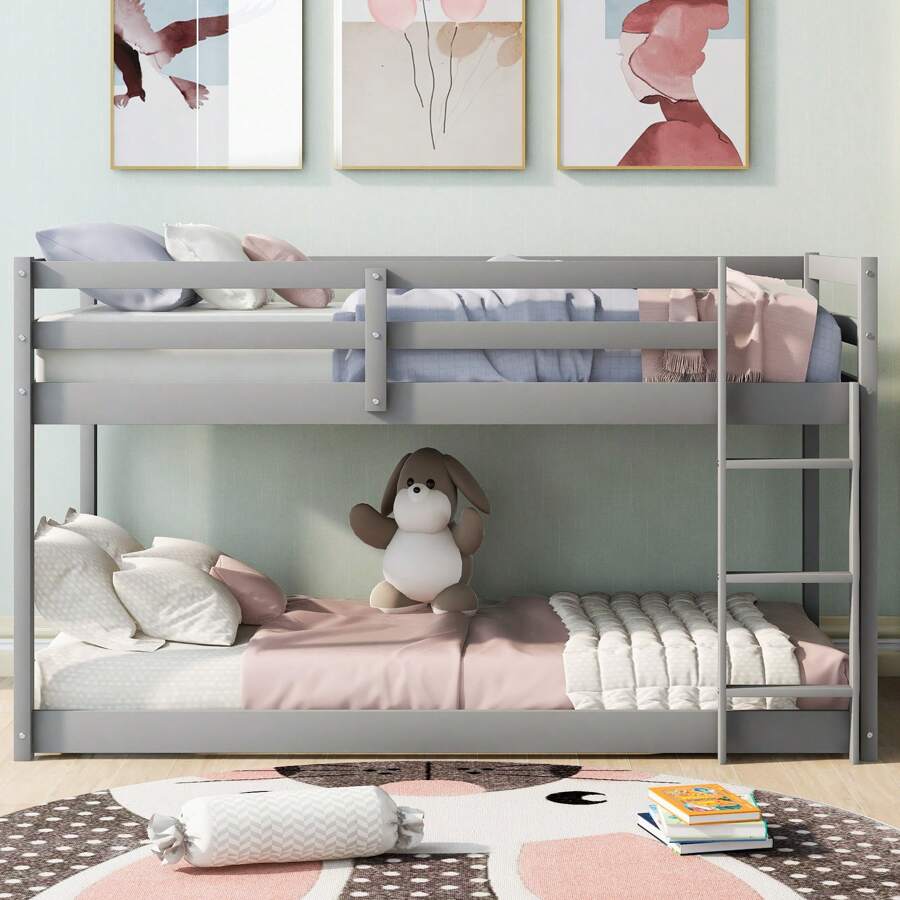 Nestfair Twin over Twin Floor Bunk Bed with Ladder