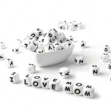 10 Pezzi 12mm Perline Di Silicone Con Base Bianca E Lettere Nere Per La Realizzazione Fai Da Te Di Catenelle Per Succhietti, Portachiavi E Gioielli