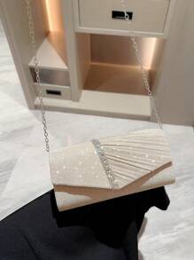 Moonlit EveBag Glamorous Glitter Bling, Sequin, Luxury, Shiny Fashionable Pleated Flap Clutch Bag With Rhinestone Decoration, Ideal For Evening Party Evening Bag, Dinner Bag For Party Girl, Woman, Bride Perfect For Party, Wedding, Prom, Dinner/Banquet, For Matching , Bag, Gifts, Outfit,Perfect For Dress,Wedding Dress,Formal Dresses For Women,Prom Dress, Dress,Birthday Dress,Perfect For Dress,Wedding Dress,Formal Dresses For Women,Prom Dress, Dress,Birthday Dress, - Apricot - View 8