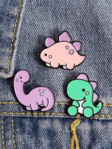 3pcs Dinosaur Brooch Set, Unisex Cute Cartoon Pins For Backpack, Jacket, Shirt Decoration, Friendship Gift