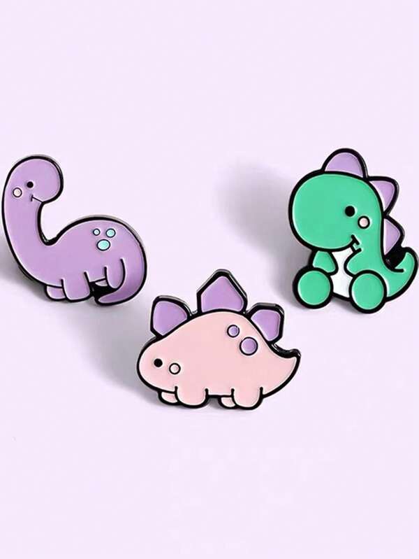 3pcs Dinosaur Brooch Set, Unisex Cute Cartoon Pins For Backpack, Jacket, Shirt Decoration, Friendship Gift