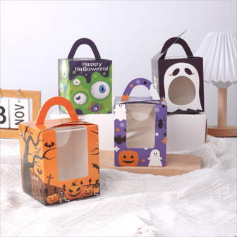5pcs/set Halloween Pumpkin Shaped Handheld Candy Box With Window For Party Favor Packaging, Bakery Dessert Packing Box For Festival Gathering And Parties