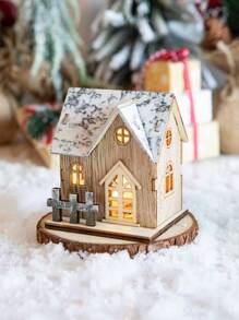 1 Pieza Luz Nocturna Luminosa Con Forma De Cabaña Con Paisaje De Nieve De Madera, Luz Decorativa De Escritorio (patrón Aleatorio) - Marrón - Ver 5
