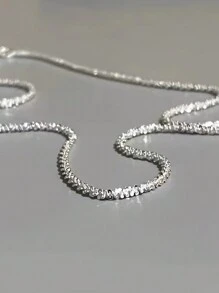 FOREVER QUEEN 925純銀頸鍊女士銀鏈,無吊墜925鎖骨鏈,裸鏈星系細鏈,方便配戴堆疊 - 銀色 - 查看 8
