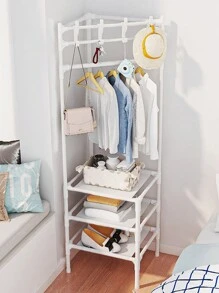 1入組鐵製三層全能收納架,易於拼裝,防塵外套、帽子和鞋子架,節省空間的門廊、家庭、宿舍角落組織架 - 黑色 - 查看 4