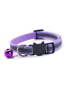 1只淺紫色反光寵物貓頭安全扣可拆式鈴鐺項圈,適用於貓狗 - 淡紫色 - 查看 2
