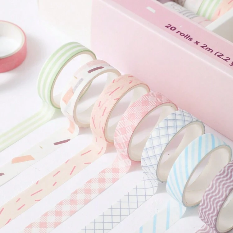 20 Rolls Macaron Washi Tape Set Rainbow Masking Tape Set 10mm(0.4 Inch) Wide Colorful Decorative Tape School Supplies For DIY Art Craft Scrapbooking Journaling Notebook Planner Stationery Supplies - Pink - View 5