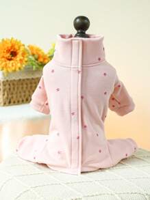 1 件狗貓寵物衣服秋冬四足柔軟舒適保暖衣服帶裹腹設計 - 粉紅星星