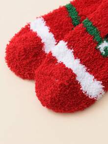 1 雙女式 Ins 風格拼色聖誕襪,冬季珊瑚絨柔軟睡眠襪,休閒時尚 - 彩色 - 查看 4