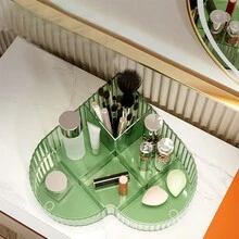 1pc Heart Shaped Transparent Cosmetic Storage Box Multifunctional Love Shaped Desktop Makeup Organizer Large Capacity Perfume Bathroom Storage Rack Divided Student Sorting Box Beauty Tool Storage Tray - Clear - View 4