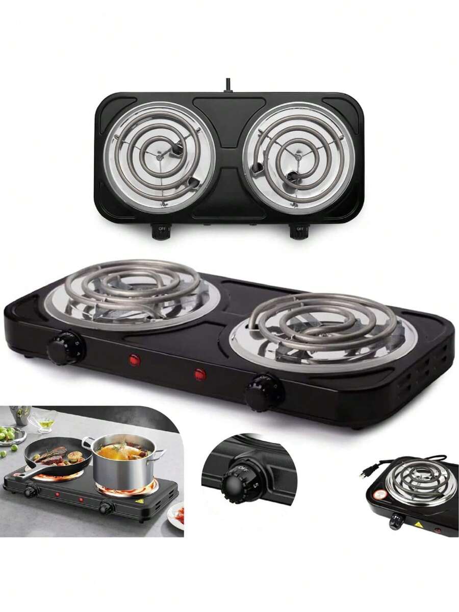 Fogão Fogareiro Elétrico Cooktop Portátil 2 Bocas 2000w Potente Prático 220v - Preto - Visão 1