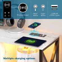 HNEBC LED TV Stand with USB/Wireless Charging Station, TV Console Table with Cloth Drawer, Television Stand with Adjustable Induction LED Lights for 65+ inch TV for Living Room - trắng - Xem 3