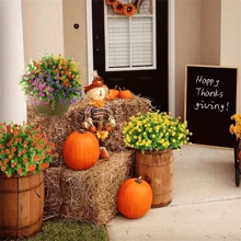 2入組黃色人造花,7枝尤加利葉茶薔薇塑料花。適用於室內室外裝飾,掛在花盆中,家庭/辦公室裝飾,婚禮裝飾,農舍裝飾 - 黃色 - 查看 8