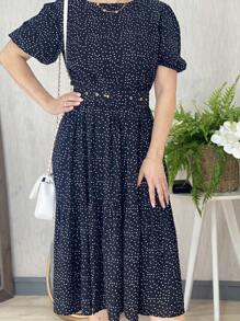 Vestido Midi Godê Com Cinto Encapado Primavera Verão