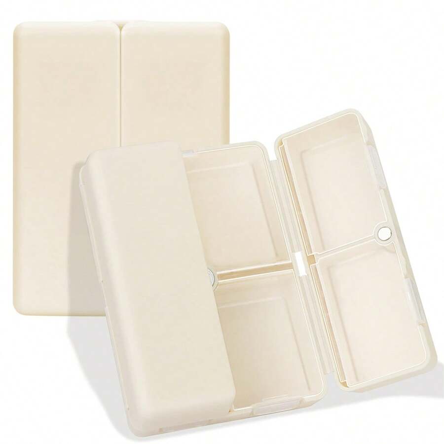 1pc 10cm Cream-Coloured  Daily Pill Organizer, 7 Compartments Portable Travel Pill Case [Folding Design]Pill Box for Purse Pocket to Hold Vitamins,Cod Liver Oil,Supplements and Medication