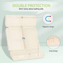 1pc 10cm Cream-Coloured  Daily Pill Organizer, 7 Compartments Portable Travel Pill Case [Folding Design]Pill Box for Purse Pocket to Hold Vitamins,Cod Liver Oil,Supplements and Medication
