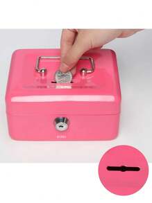 Pequeña Caja De Efectivo Con Cerradura Y Ranura Alcancía De Monedas - Rosa - Ver 7