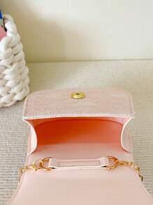 Fashionable Embroidered Cartoon Little Girl With Faux Pearl Decor Handheld Saddle Bag For Kids - Pink - View 2