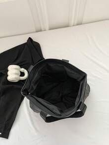 1個時尚簡約純色線織輕便手提肩包 - 黑色 - 查看 5