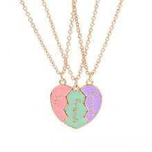 3Pcs/Set Cute 3-Color Heart Broken Stitching Magnetic Best Friend Necklace For BFF Friendship Jewelry Gift Valentines,Mom,Mother,Mother's Day,Gift