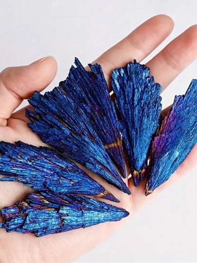 1 Pieza Turmalina Negra Electroplateada Natural En Azul Con Pluma, Espécimen De Mineral De Turmalina Negra Con Pluma Del Fuego Electroplateada Para Curación De Cristales, Meditación Espiritual Y Decoración Con Pluma Del Fuego Azul