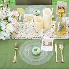 10 件透明 19 公分金邊盤子,非常適合派對、聚會、幼兒園、工廠團隊建設晚宴