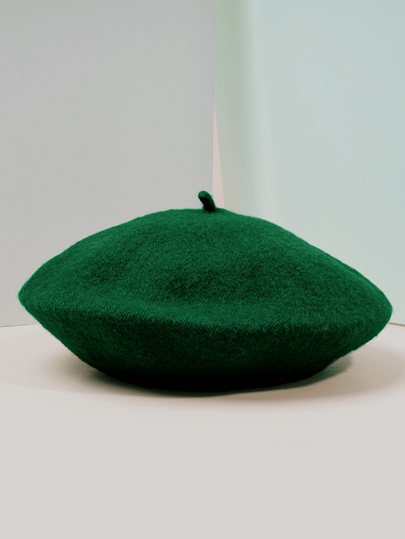 1pc Unisex Dark Green Solid Color Y2k Style Lightweight Breathable Fashionable Beret, Suitable For Daily Casual Wear