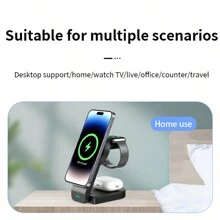 2023 New 15w 3-in-1 Magnetic Wireless Charging Station Compatible With Iphone 14/13/12 Pro Max & Apple Watch, Foldable & Fast Charger - Black - View 6