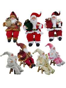 1入組聖誕禮物14英寸坐著的聖誕老人人偶,聖誕節裝飾物,掛在聖誕樹上的裝飾品,聖誕老人娃娃玩具可收藏 - 酒紅色 - 查看 2