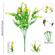 2入組黃色人造花,7枝尤加利葉茶薔薇塑料花。適用於室內室外裝飾,掛在花盆中,家庭/辦公室裝飾,婚禮裝飾,農舍裝飾 - 黃色 - 查看 3