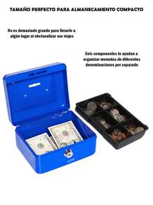 Small Cash Box With Lock And Coin Piggy Slot - 藍色 - 查看 4