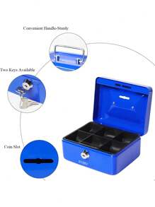Small Cash Box With Lock And Coin Piggy Slot - 藍色 - 查看 5