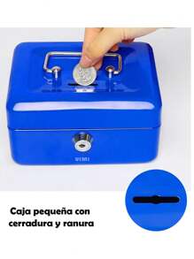 Small Cash Box With Lock And Coin Piggy Slot - 藍色 - 查看 3
