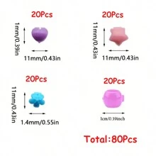 80入組韓國風格女孩隨機混合彩色心形、星形、花形髮夾和髮爪,適合日常使用 - 彩色 - 查看 2