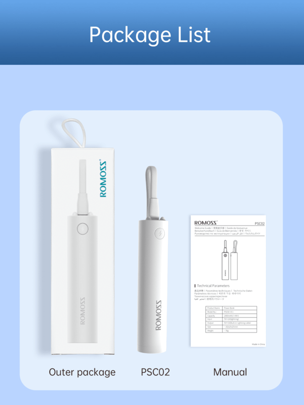 ROMOSS small size power bank 2000mAh for iPhone 14/13/12 and more