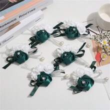 6入組香襉套裝,配有模擬玫瑰花,適用於婚禮、舞會與畢業派對 - 墨綠色 - 查看 1