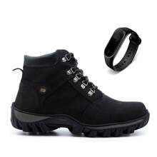 Bota Botinha Adventure Trilha Coturno Cano Tornozelo Village Mais Relógio 100% Sintético - Preto - Visão 1