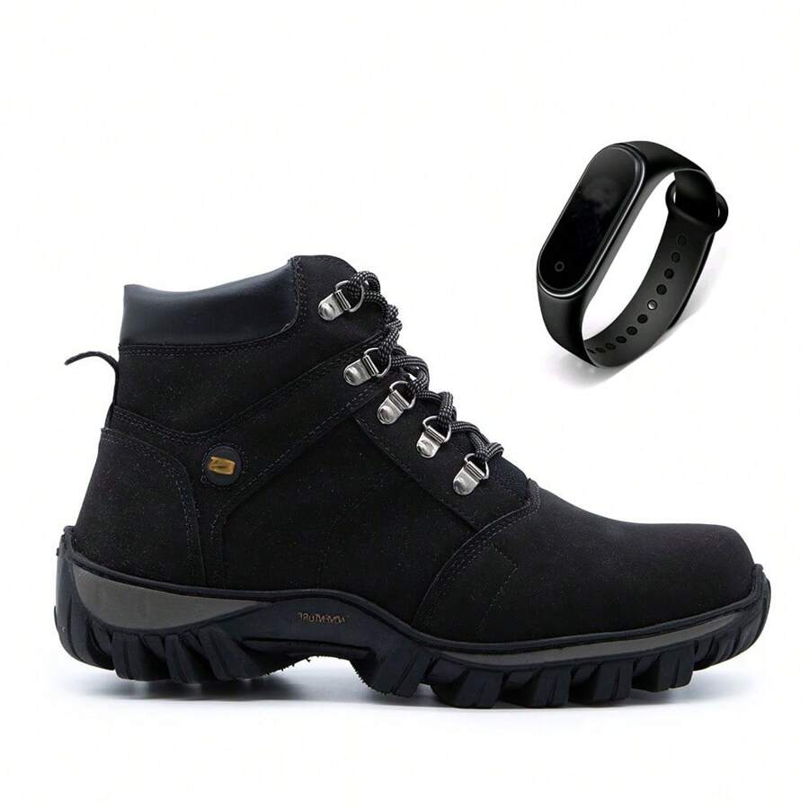 Bota Botinha Adventure Trilha Coturno Cano Tornozelo Village Mais Relógio 100% Sintético - Preto - Visão 1