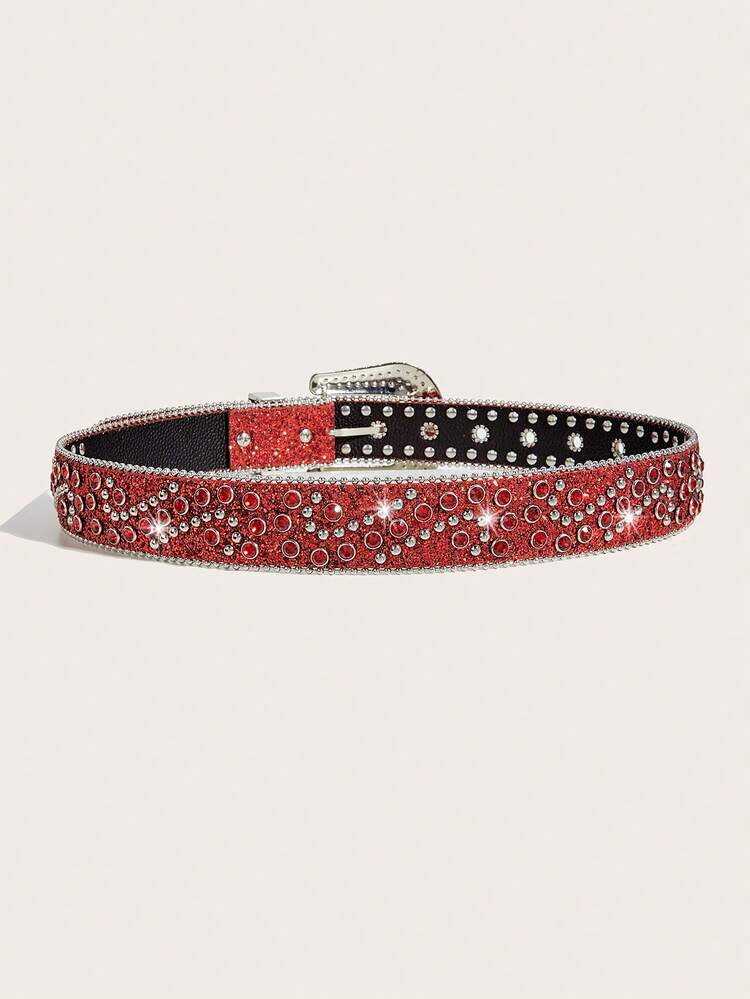 European And American Men's And Women's Belts, Fashionable Punk Style Rivets, Rhinestone Inlaid Wide Belts, Women's Jeans With 1 Men's Belt
