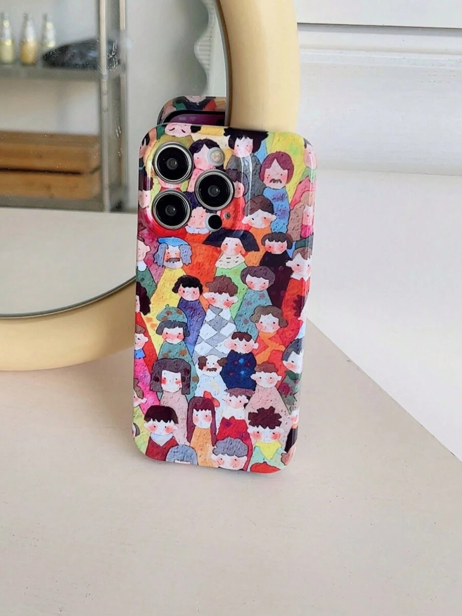 卡通蠟筆人像設計手機殼,兼容 Iphone - 彩色 - 查看 1