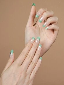 1 Box Long-lasting Uv Nail Gel Sticker In Transparent French-style Mint Green Color, 20pcs Finger Nail Gel Stickers, Easy To Apply And Remove - Multicolor - View 1