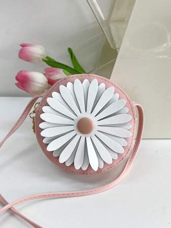 1入組年輕女孩可愛PU皮小型斜背包，帶拉鍊閉合，適用於全年日常使用