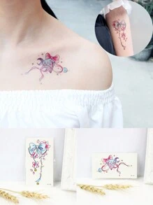 9入組軟萌女孩主題防水臨時紋身貼紙,適用於肩膀、鎖骨、手臂,帶有蝴蝶結、海豚、火烈鳥、捕夢網等圖案 - 彩色 - 查看 1