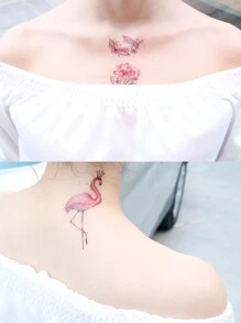 9入組軟萌女孩主題防水臨時紋身貼紙,適用於肩膀、鎖骨、手臂,帶有蝴蝶結、海豚、火烈鳥、捕夢網等圖案 - 彩色 - 查看 3